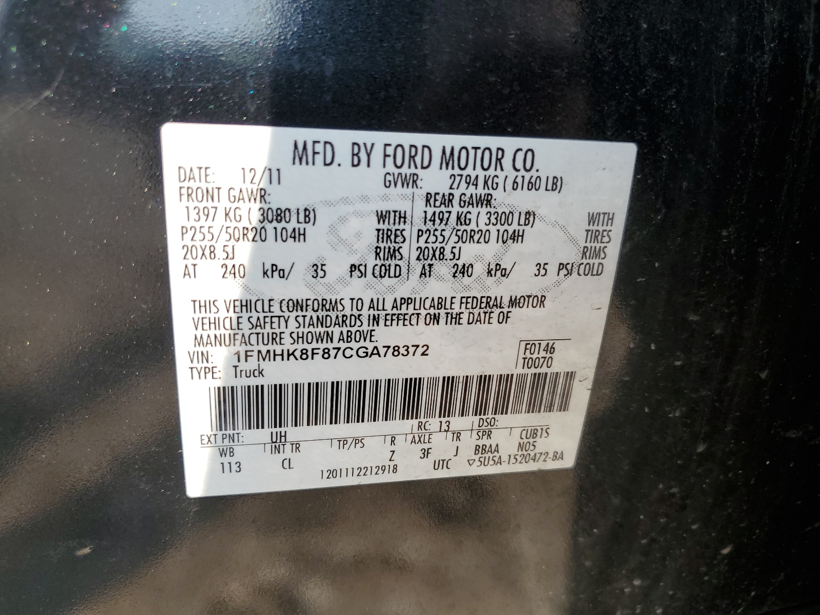 1FMHK8F87CGA78372 2012 Ford Explorer Limited