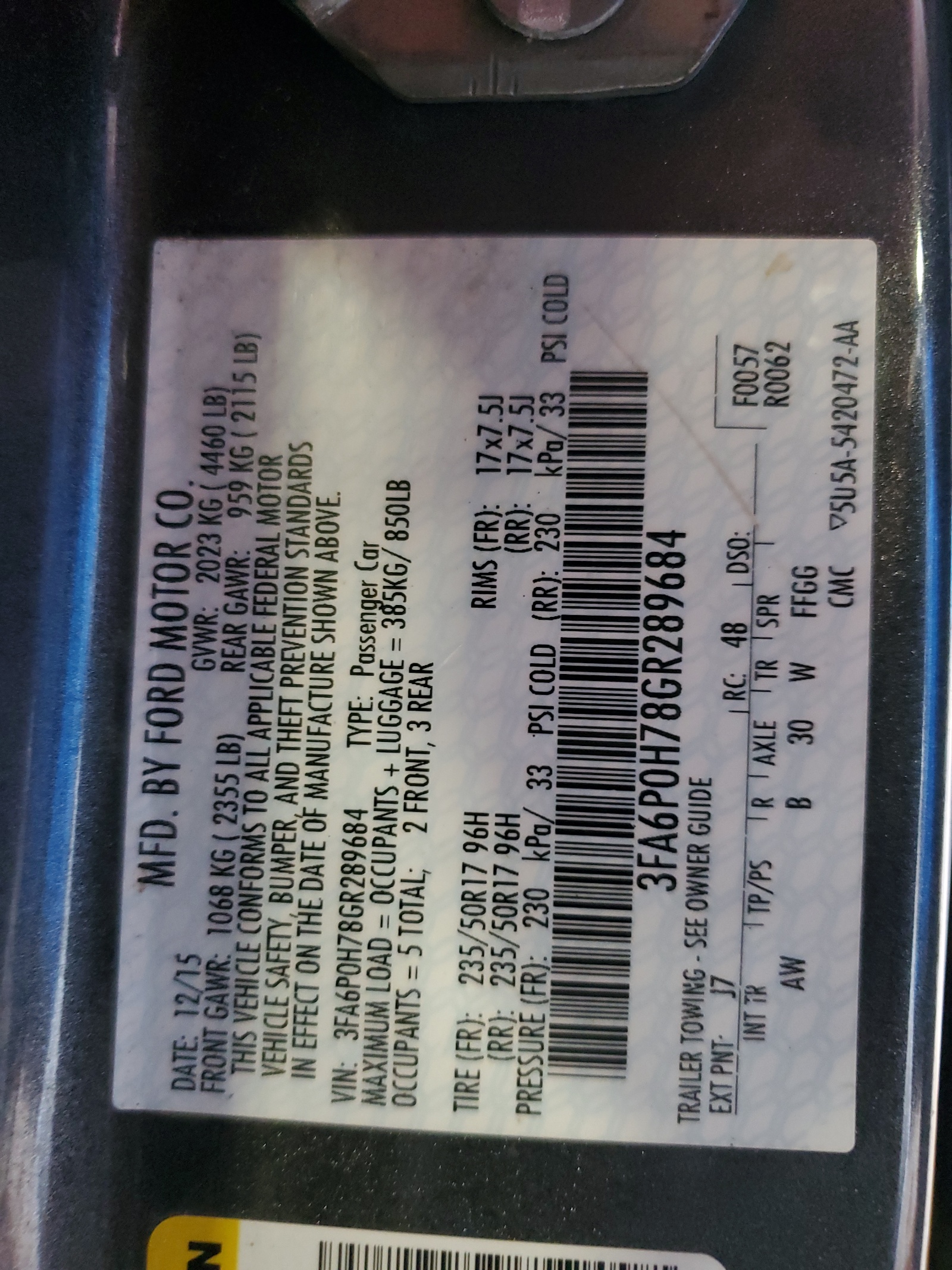 3FA6P0H78GR289684 2016 Ford Fusion Se