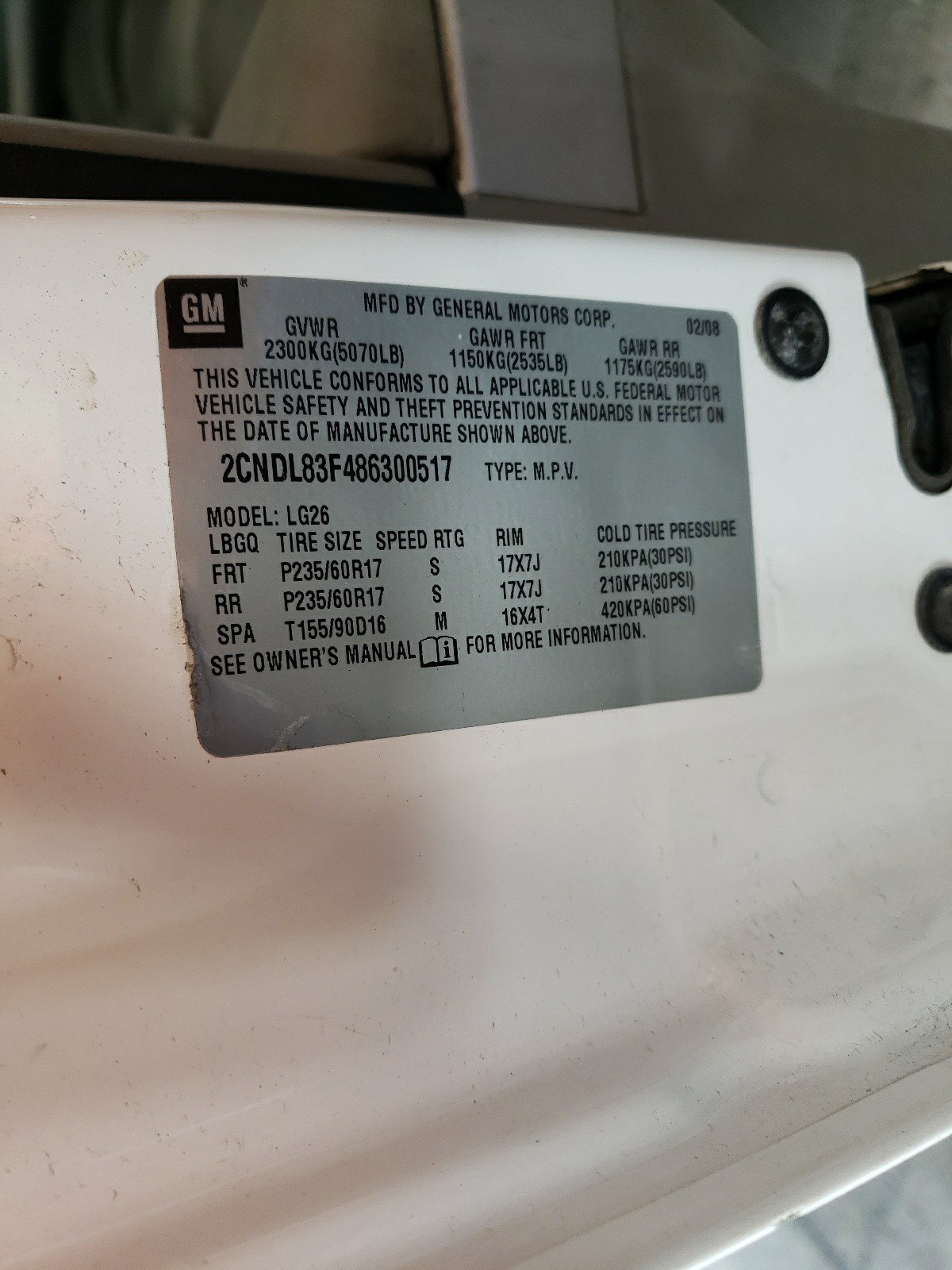 2CNDL83F486300517 2008 Chevrolet Equinox Ltz