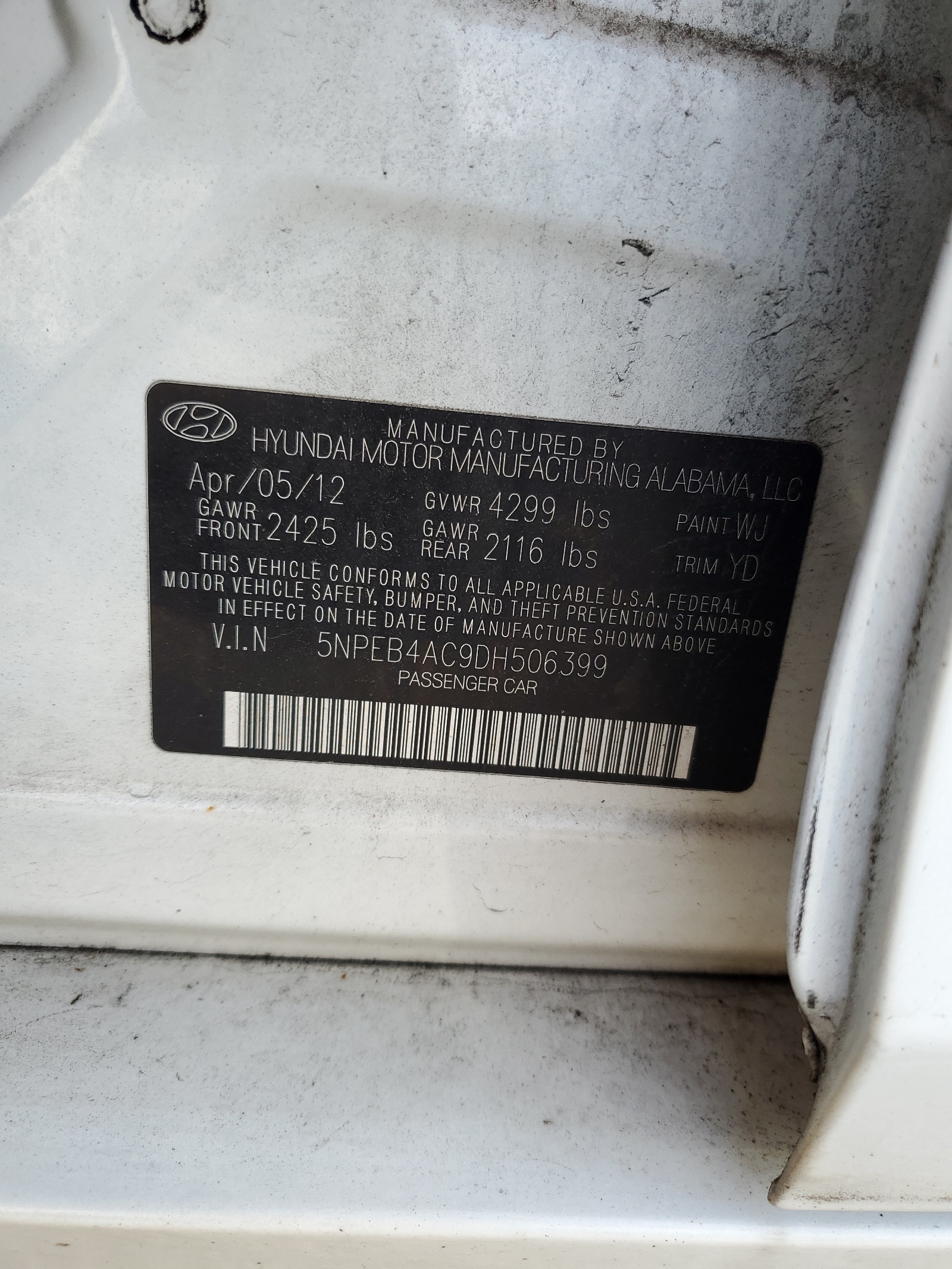 5NPEB4AC9DH506399 2013 Hyundai Sonata Gls