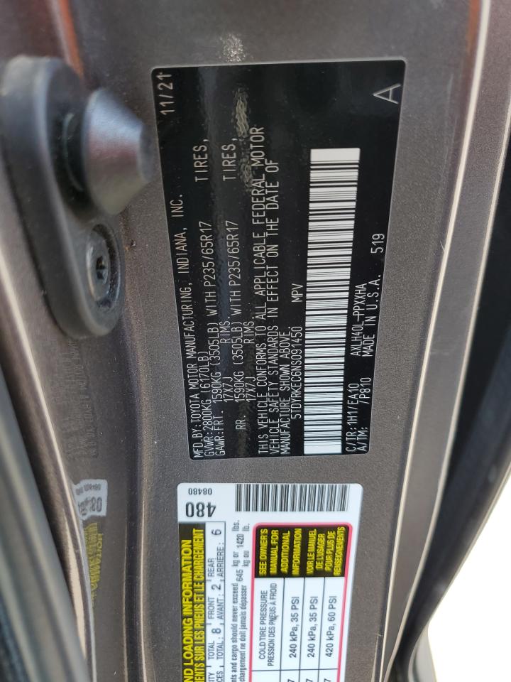 5TDYRKEC6NS091450 2022 Toyota Sienna Xle