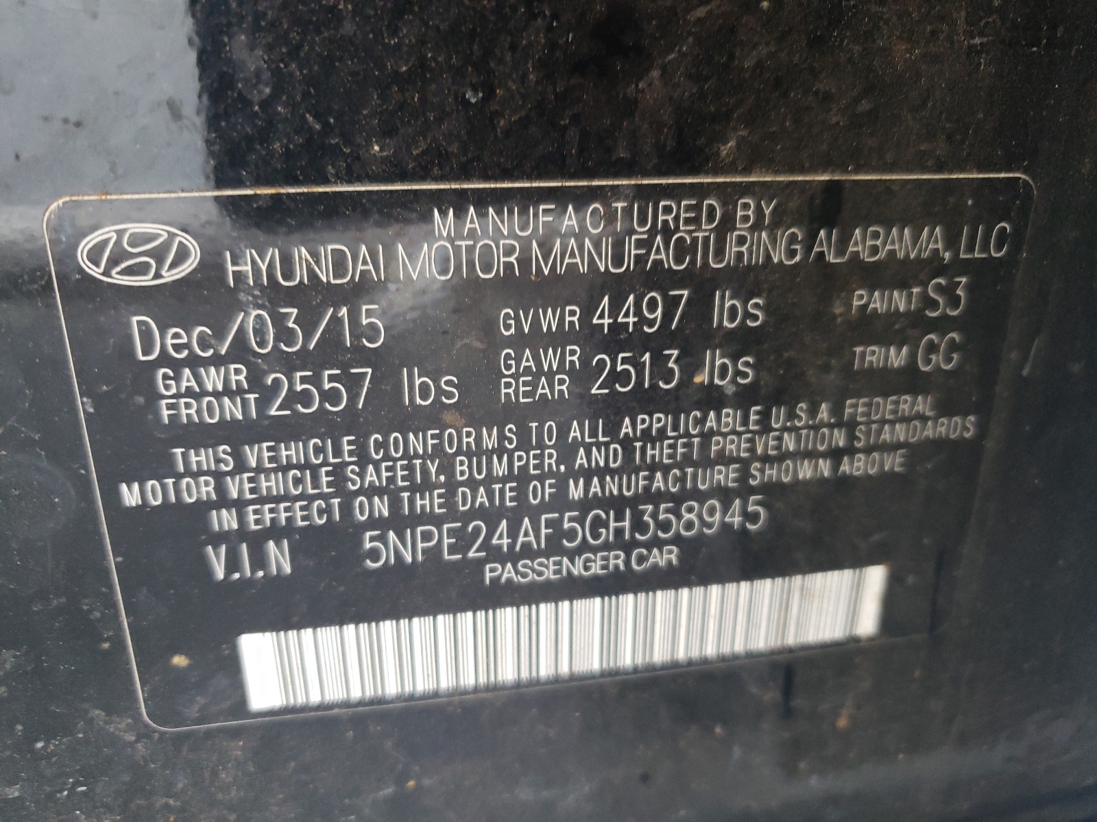 5NPE24AF5GH358945 2016 Hyundai Sonata Se