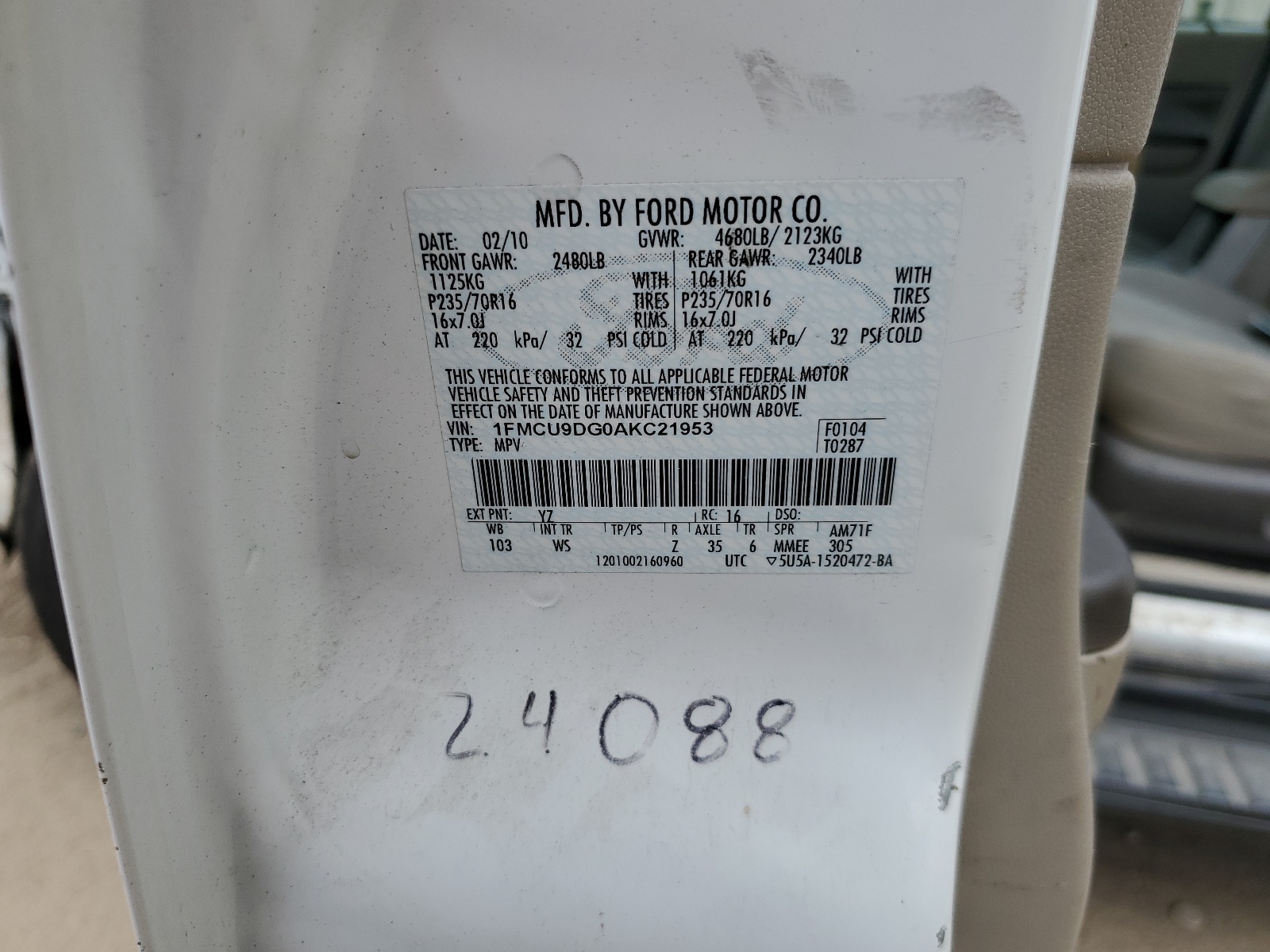 1FMCU9DG0AKC21953 2010 Ford Escape Xlt