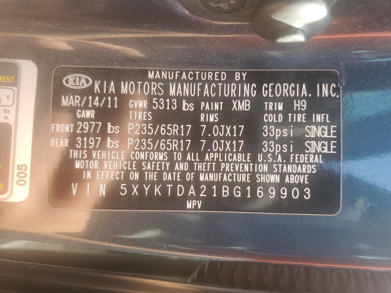 5XYKTDA21BG169903 2011 Kia Sorento Base