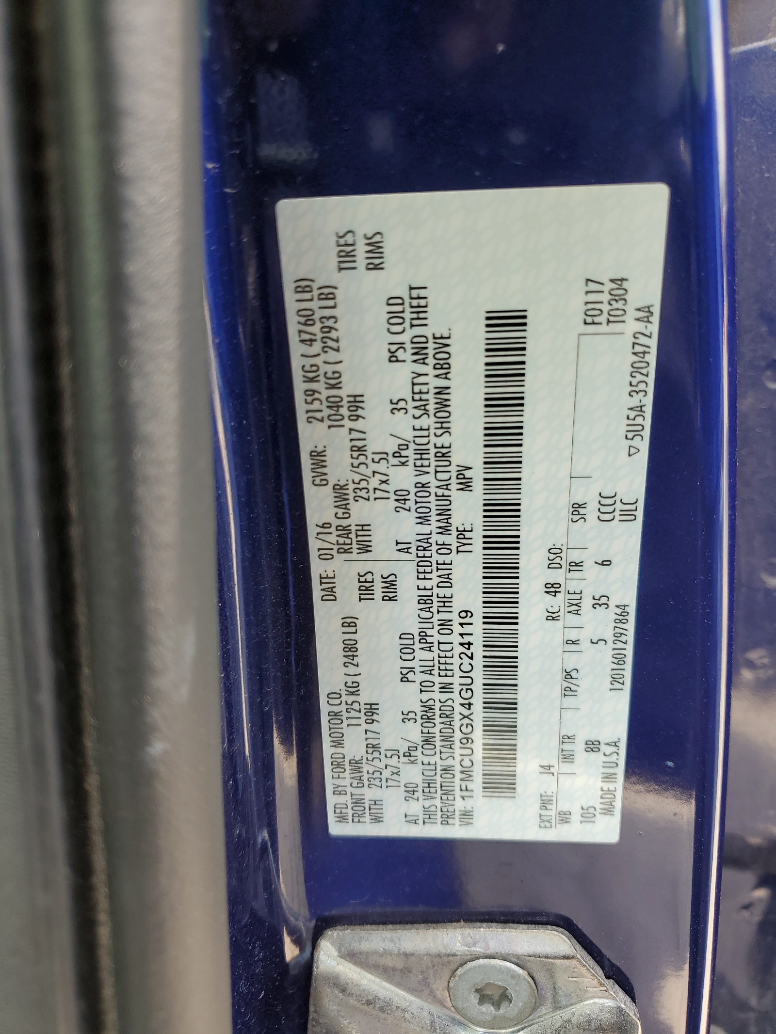 1FMCU9GX4GUC24119 2016 Ford Escape Se