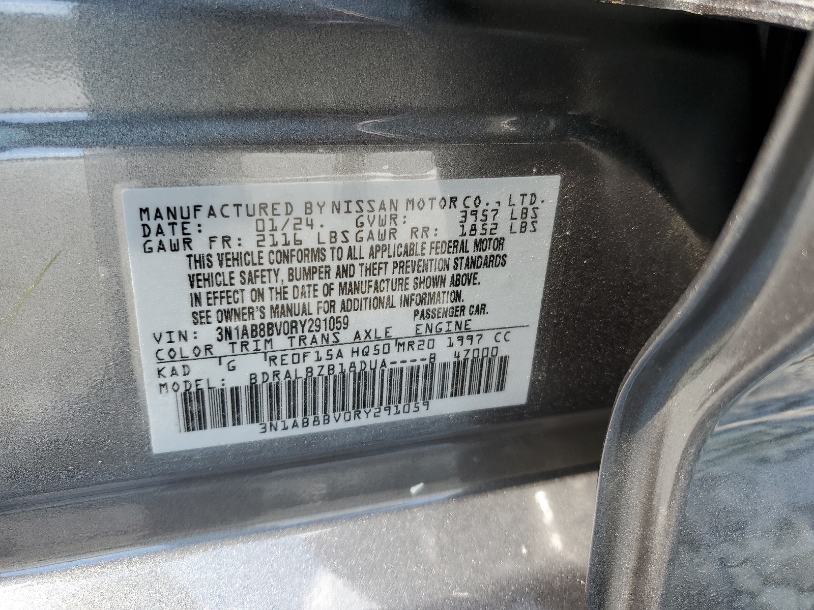 3N1AB8BV0RY291059 2024 Nissan Sentra S