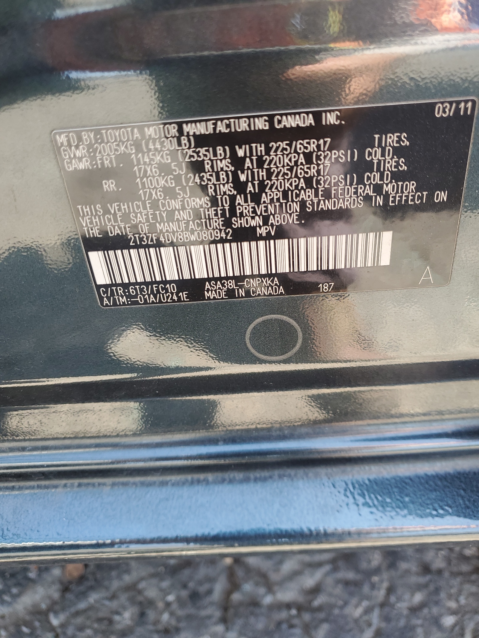 2T3ZF4DV8BW080942 2011 Toyota Rav4