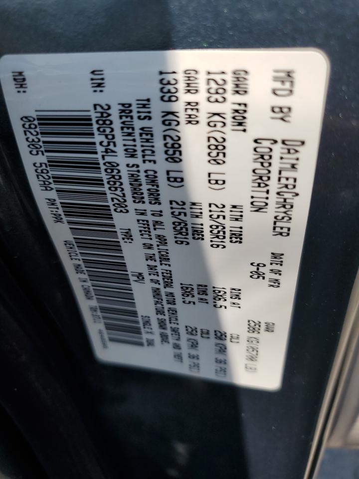 2006 Chrysler Town & Country Touring VIN: 2A8GP54L06R667203 Lot: 64876574