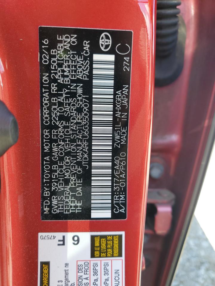 2016 Toyota Prius VIN: JTDKARFU6G3509071 Lot: 65725934