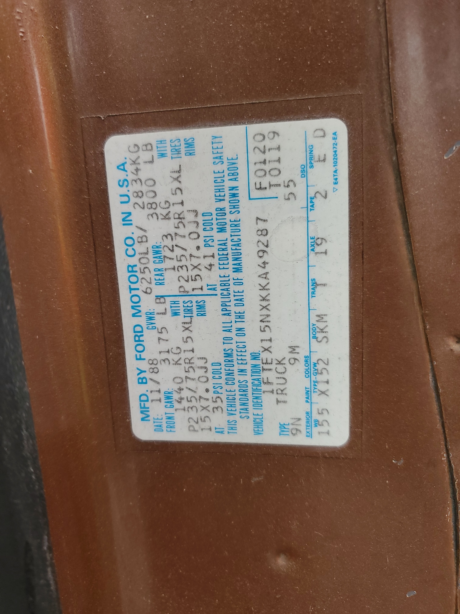 1FTEX15NXKKA49287 1989 Ford F150