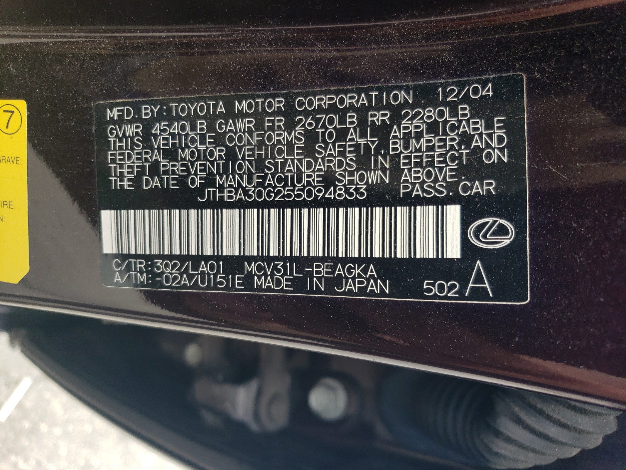 JTHBA30G255094833 2005 Lexus Es 330