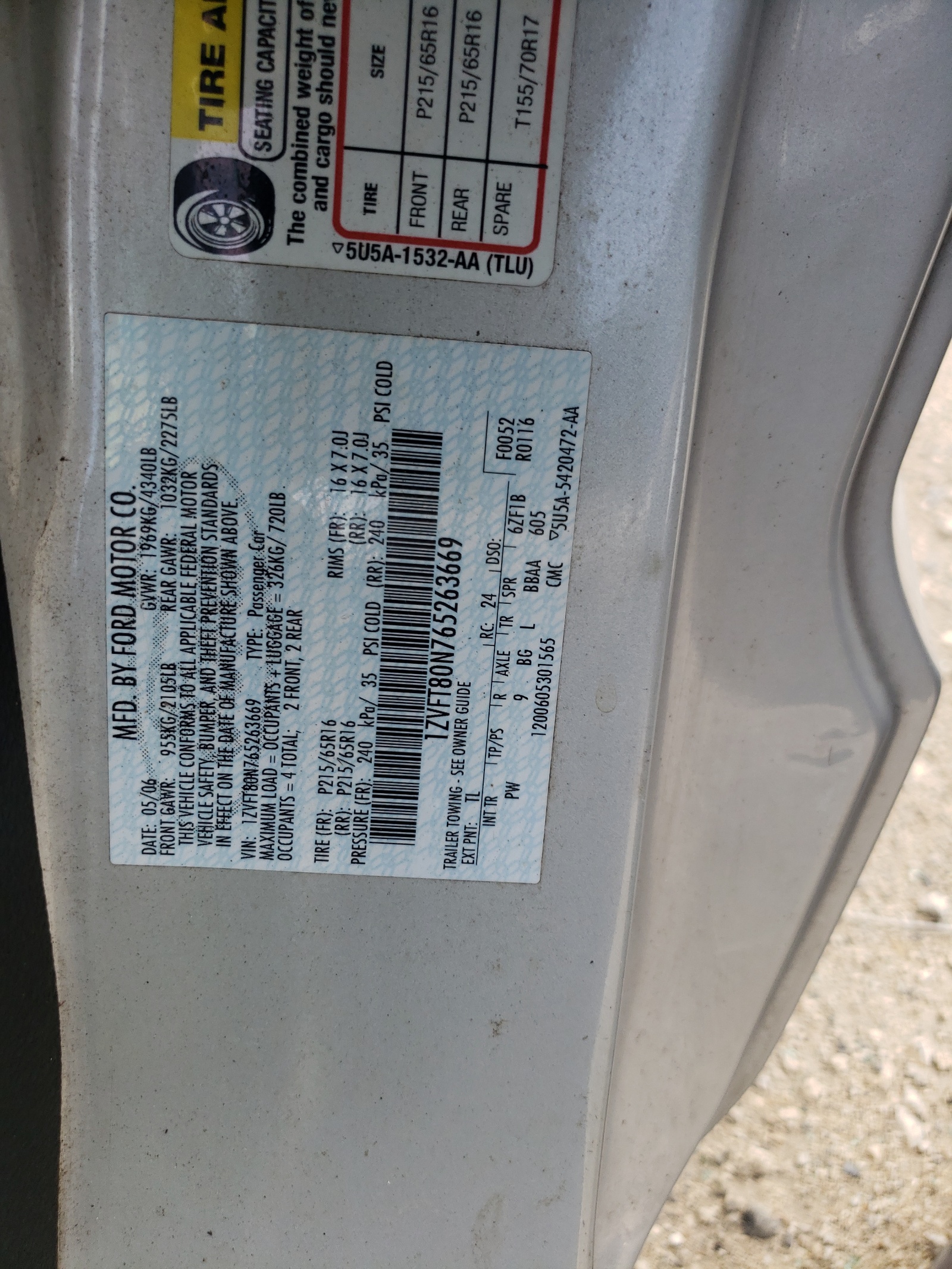 1ZVFT80N765263669 2006 Ford Mustang