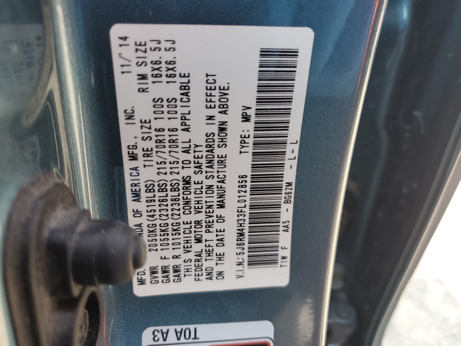 5J6RM4H33FL012856 2015 Honda Cr-V Lx