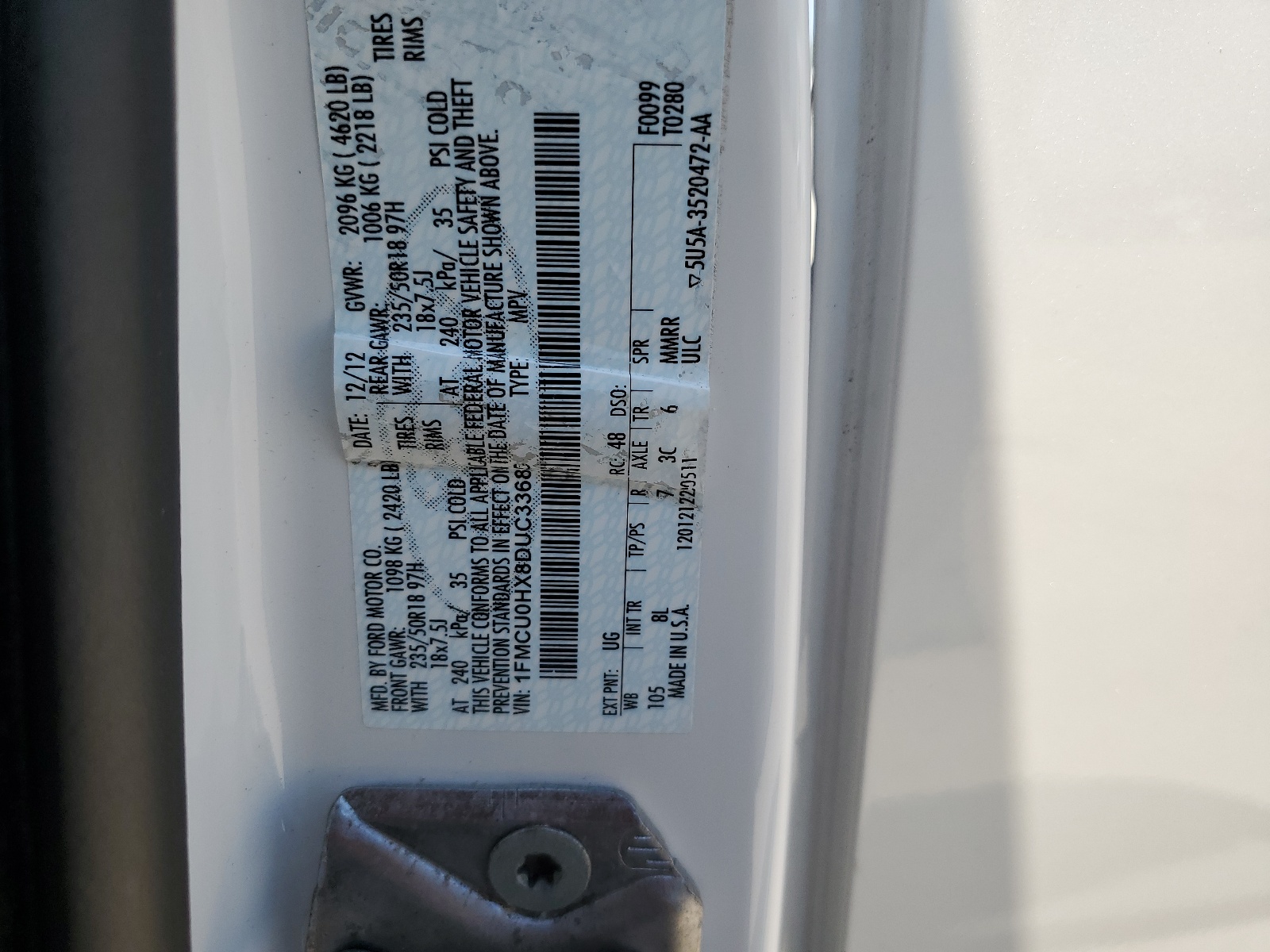 1FMCU0HX8DUC33685 2013 Ford Escape Sel