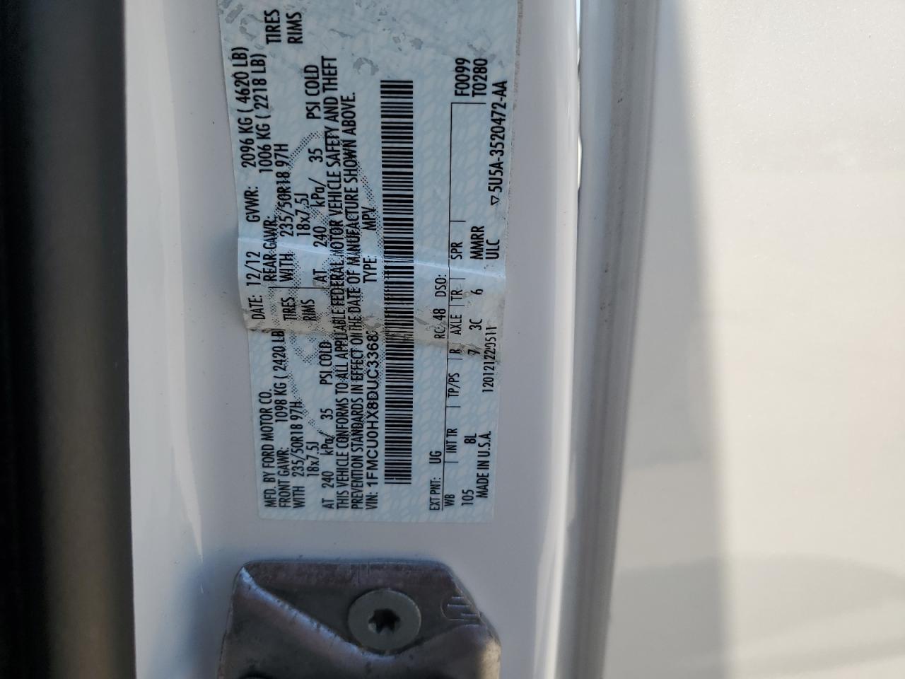 2013 Ford Escape Sel VIN: 1FMCU0HX8DUC33685 Lot: 61332824