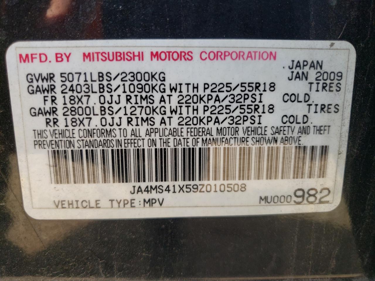 2009 Mitsubishi Outlander Xls VIN: JA4MS41X59Z010508 Lot: 64773834