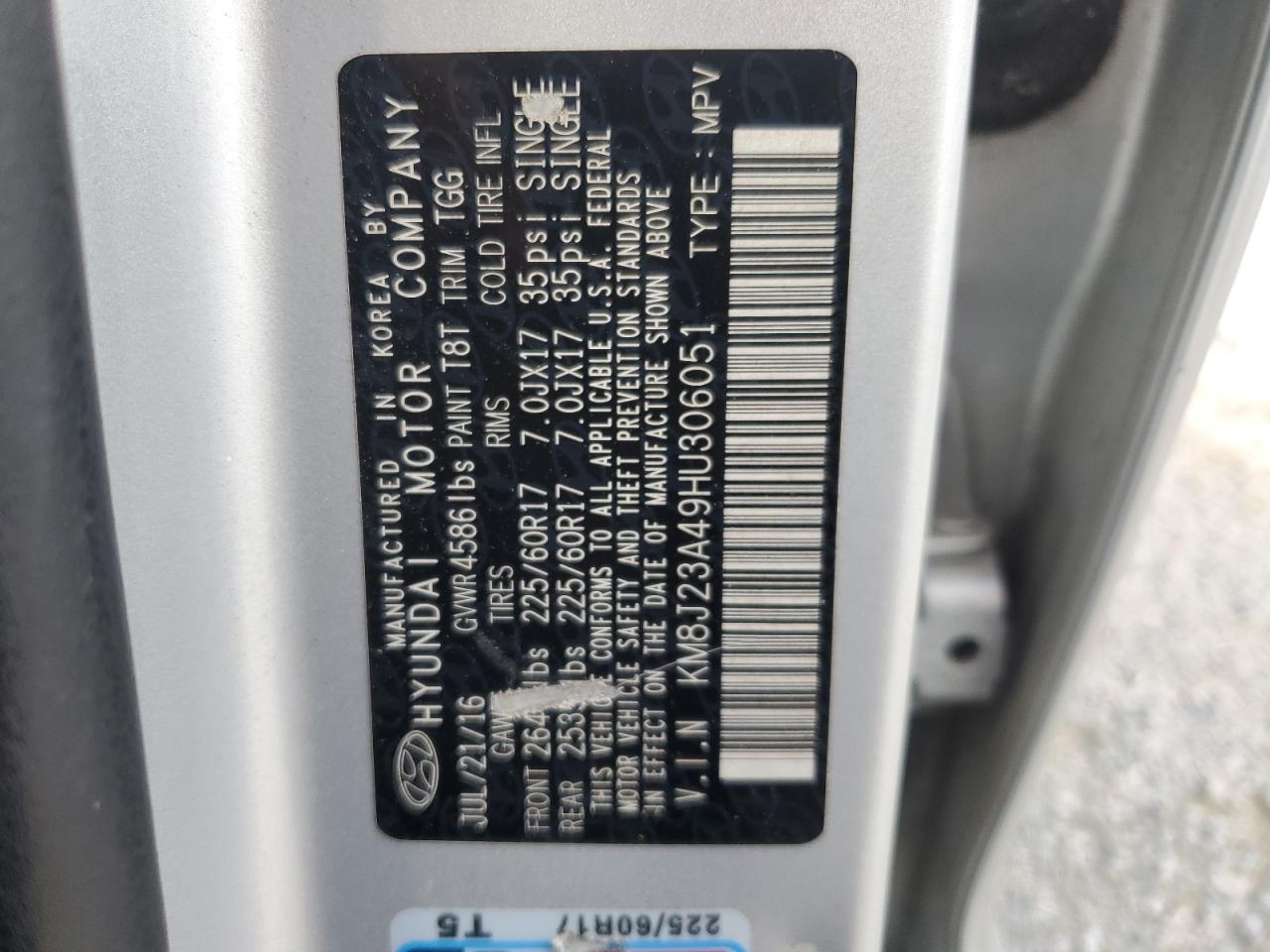 2017 Hyundai Tucson Se VIN: KM8J23A49HU306051 Lot: 62411064