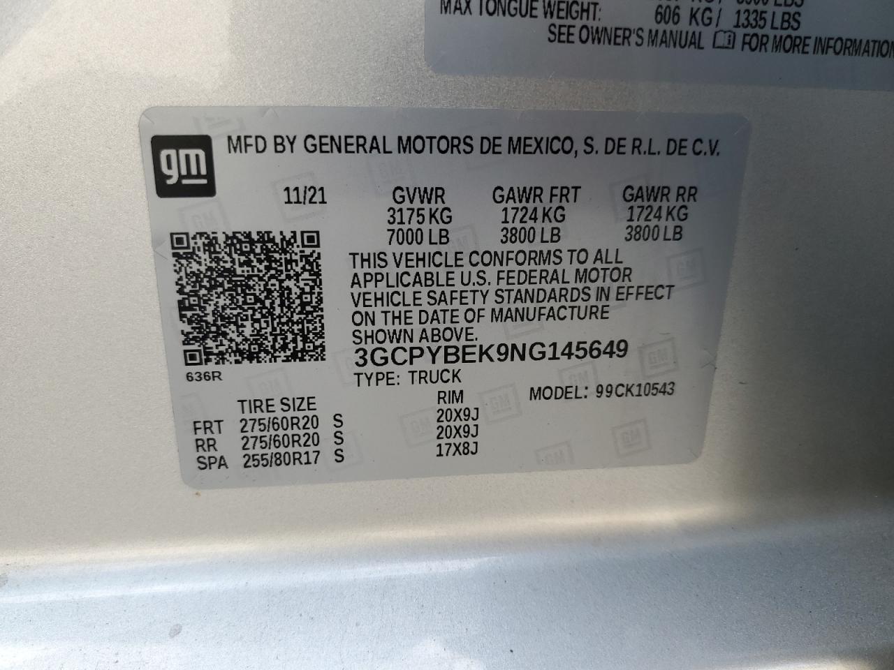 2022 Chevrolet Silverado Ltd K1500 Custom VIN: 3GCPYBEK9NG145649 Lot: 62798054