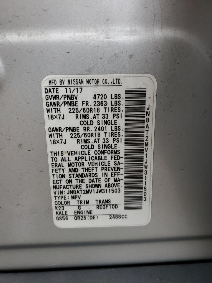 2018 Nissan Rogue S VIN: JN8AT2MV1JW311503 Lot: 61829294