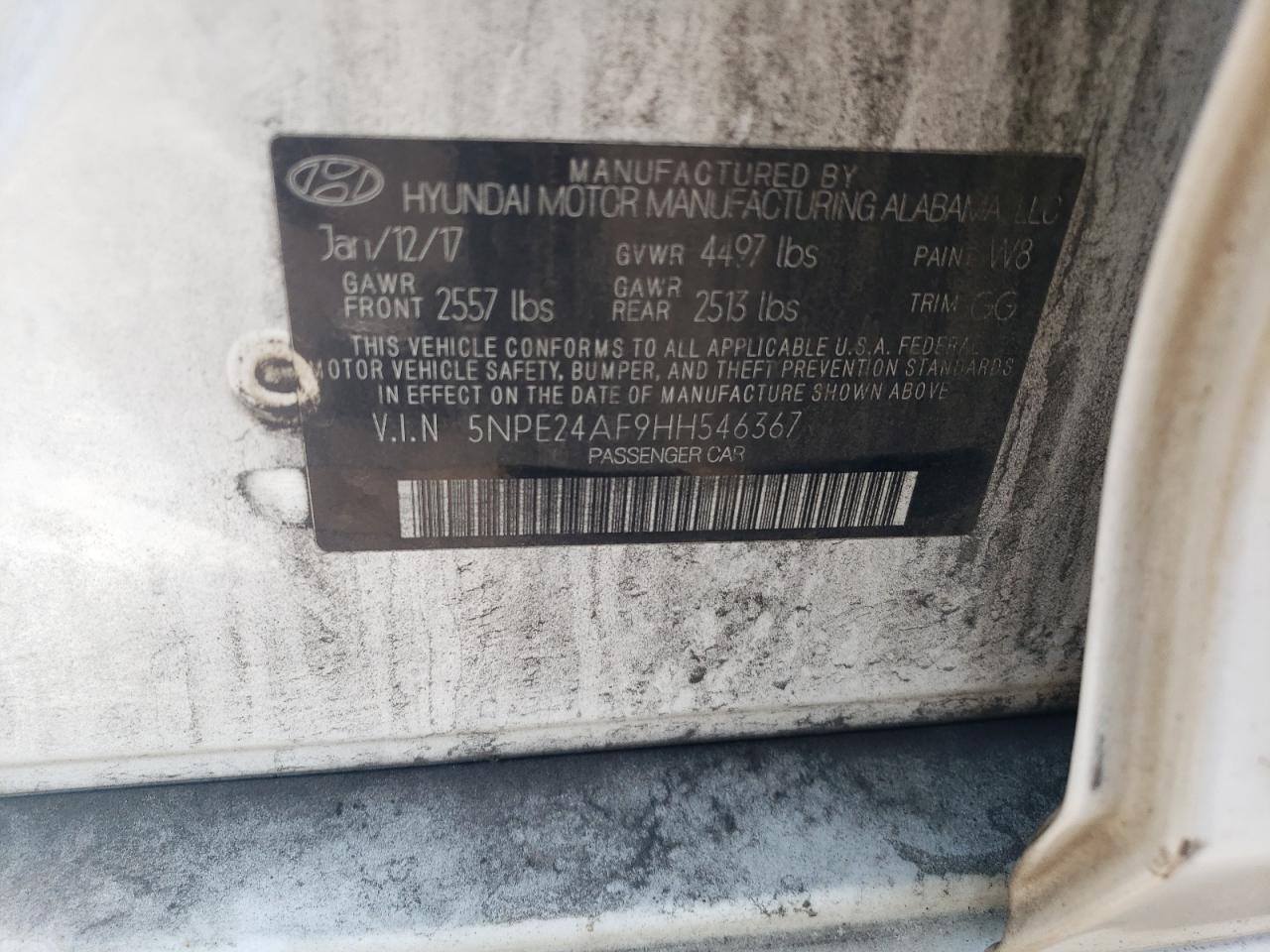 2017 Hyundai Sonata Se VIN: 5NPE24AF9HH546367 Lot: 63702904