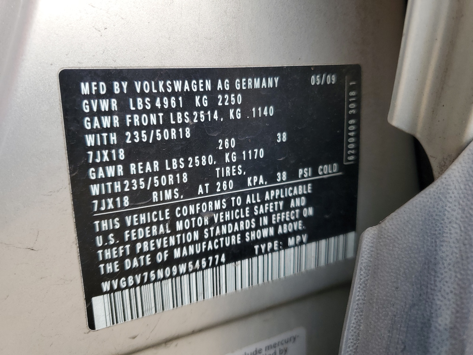 WVGBV75N09W545774 2009 Volkswagen Tiguan Se