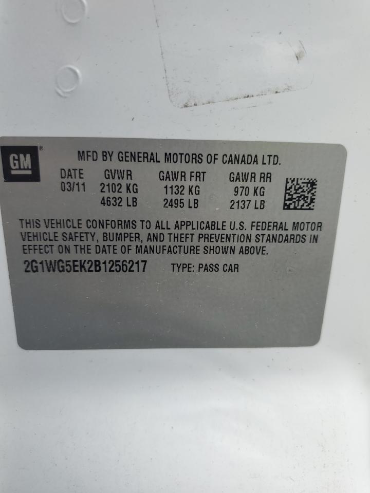 2011 Chevrolet Impala Lt VIN: 2G1WG5EK2B1256217 Lot: 64779984