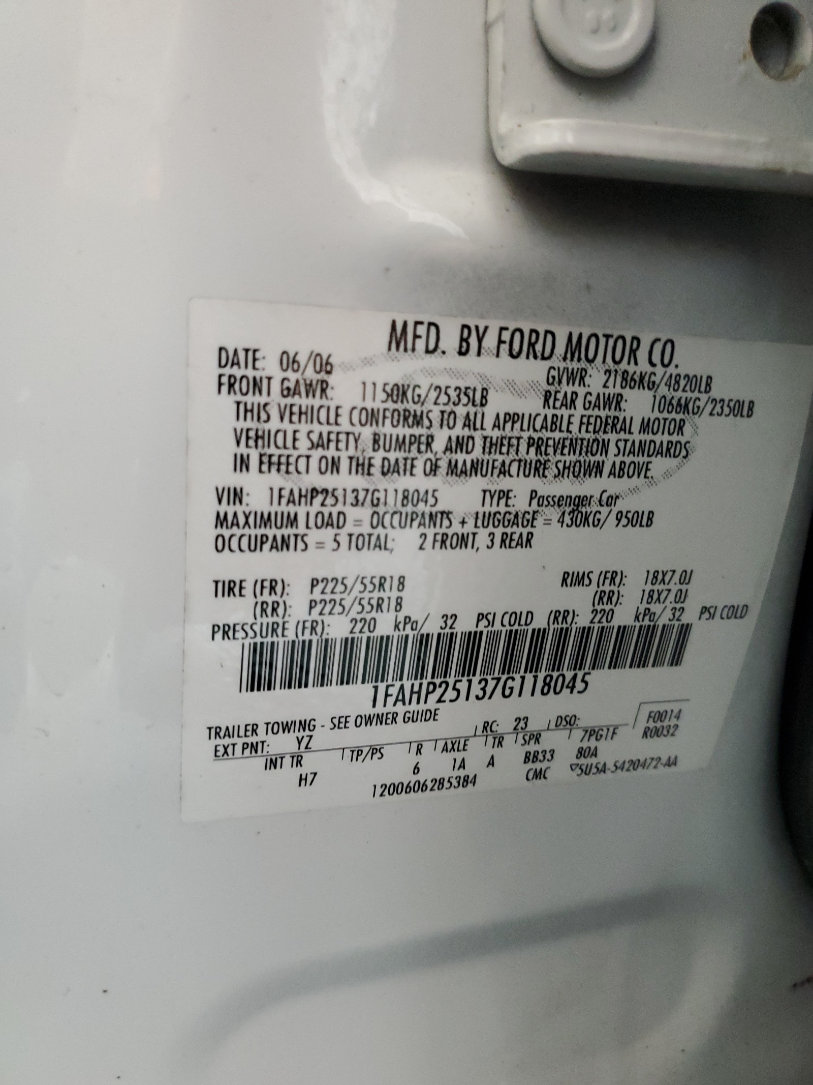 1FAHP25137G118045 2007 Ford Five Hundred Limited