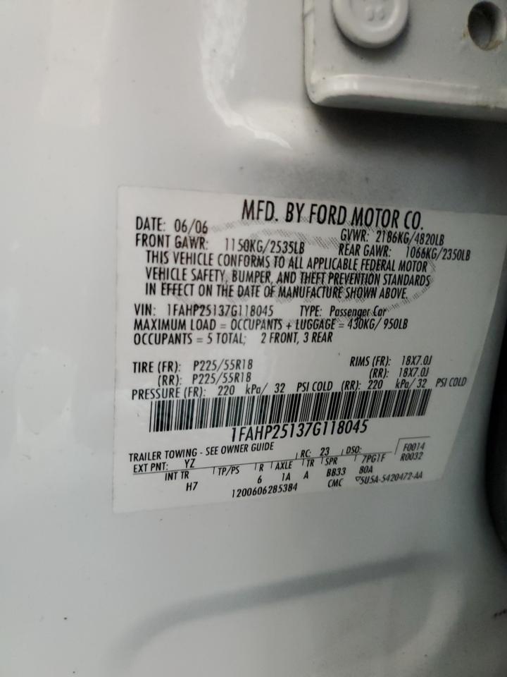 2007 Ford Five Hundred Limited VIN: 1FAHP25137G118045 Lot: 64800454