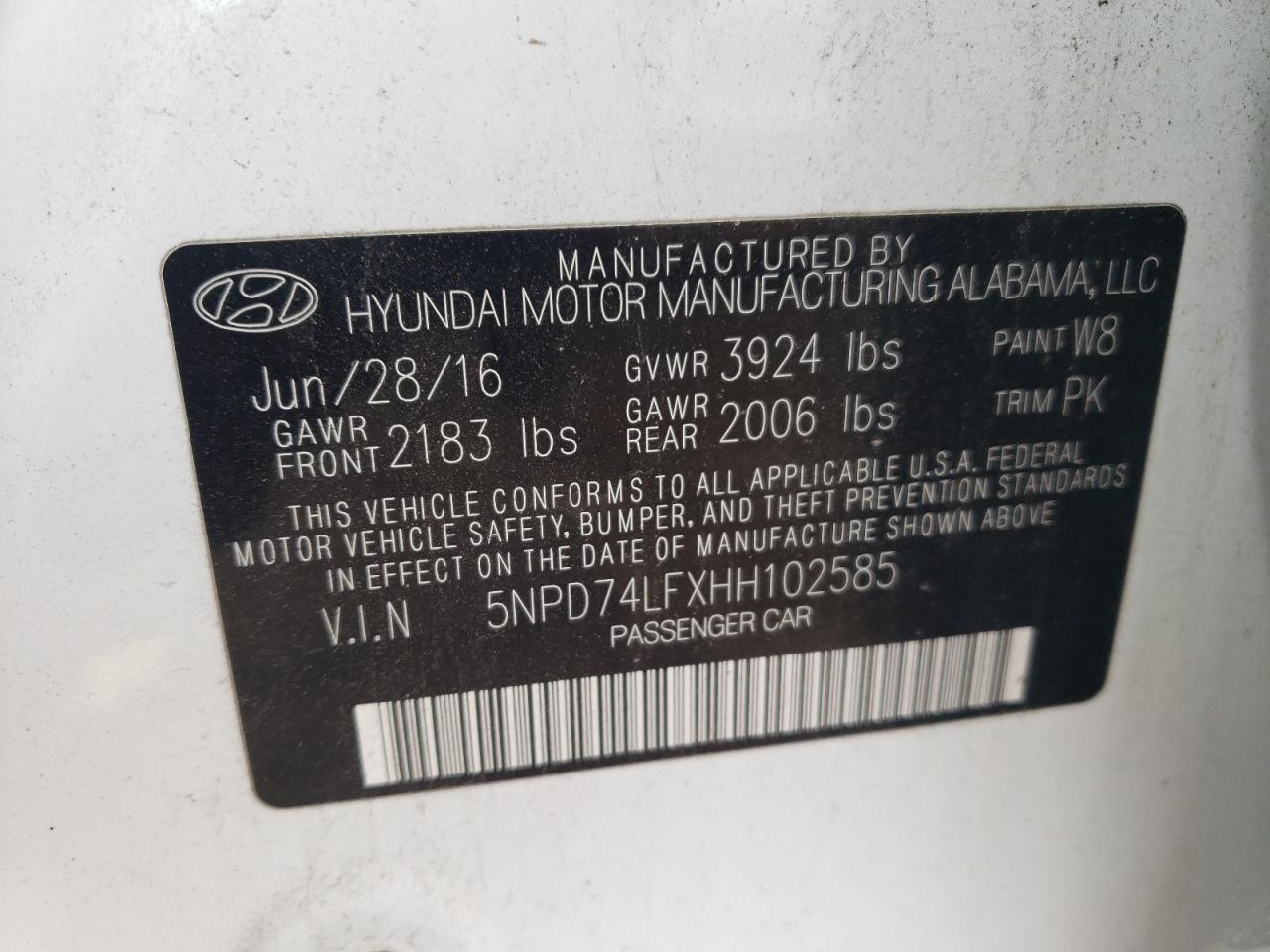 2017 Hyundai Elantra Se VIN: 5NPD74LFXHH102585 Lot: 64124174