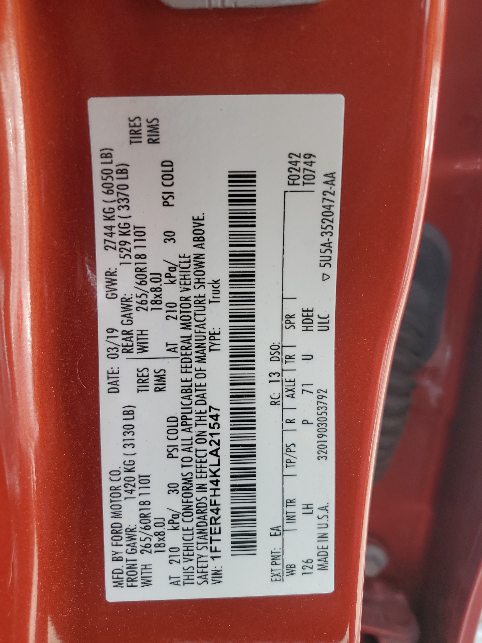 1FTER4FH4KLA21547 2019 Ford Ranger Xl