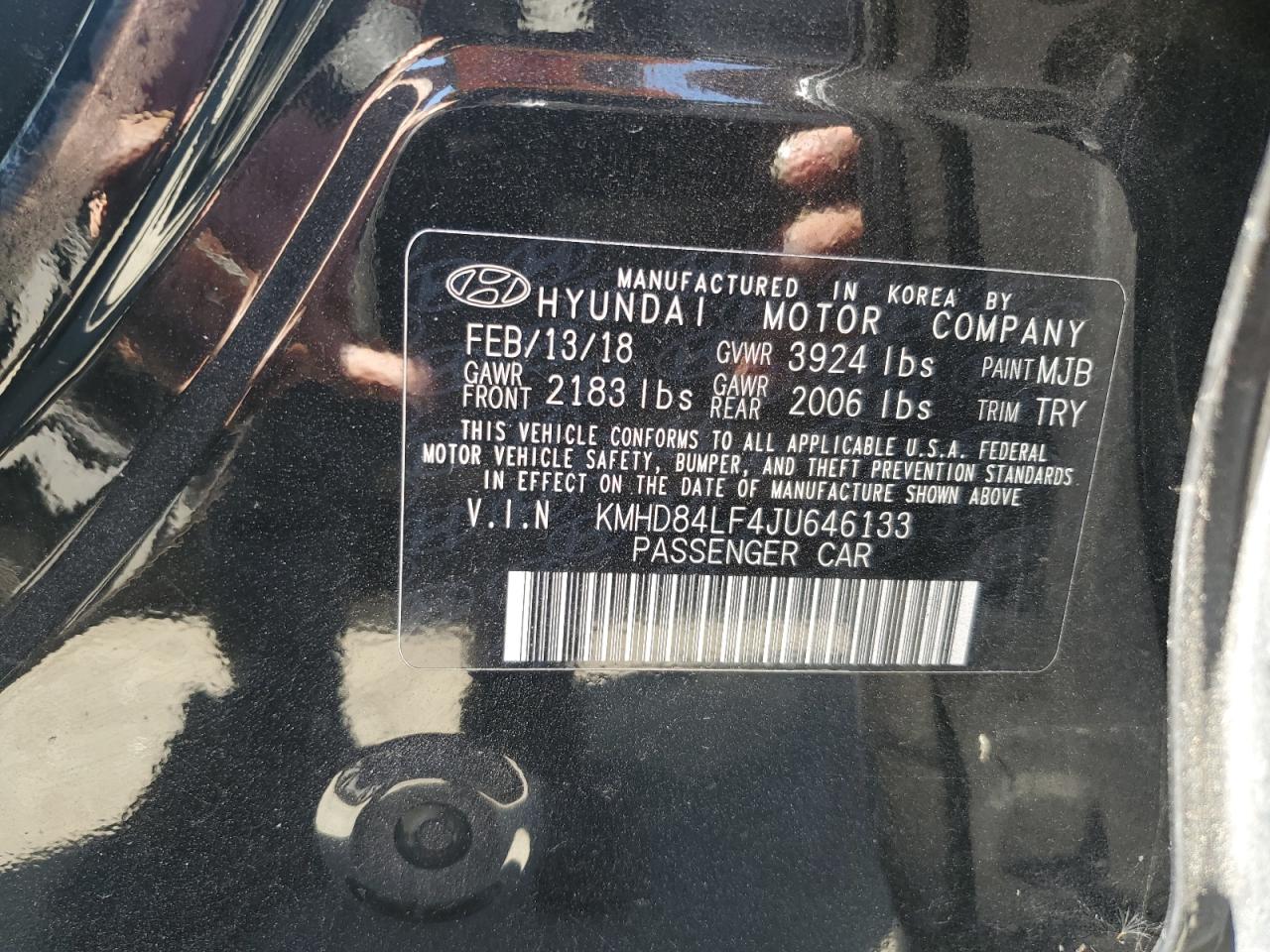 KMHD84LF4JU646133 2018 HYUNDAI ELANTRA - Image 12