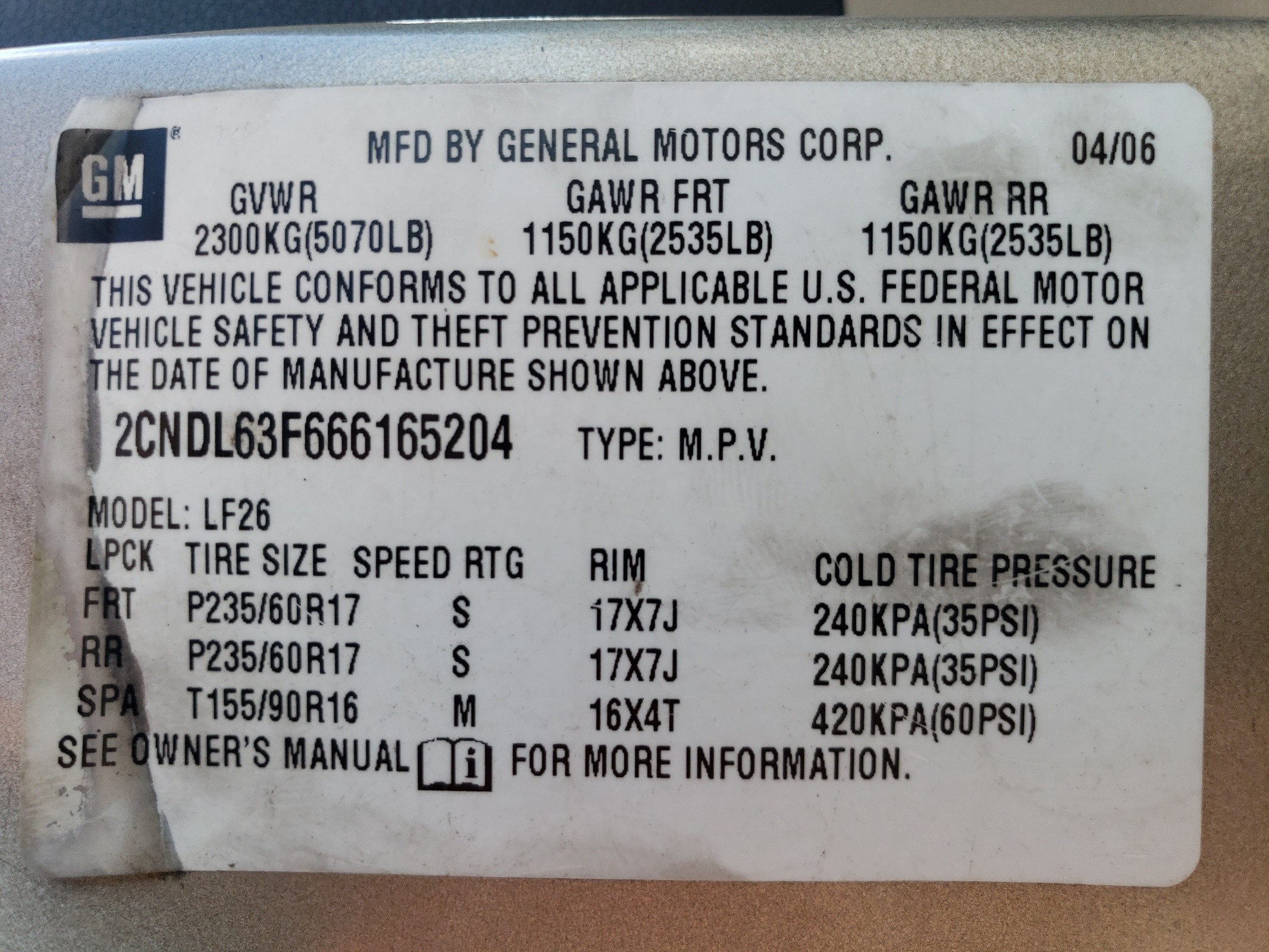 2CNDL63F666165204 2006 Chevrolet Equinox Lt