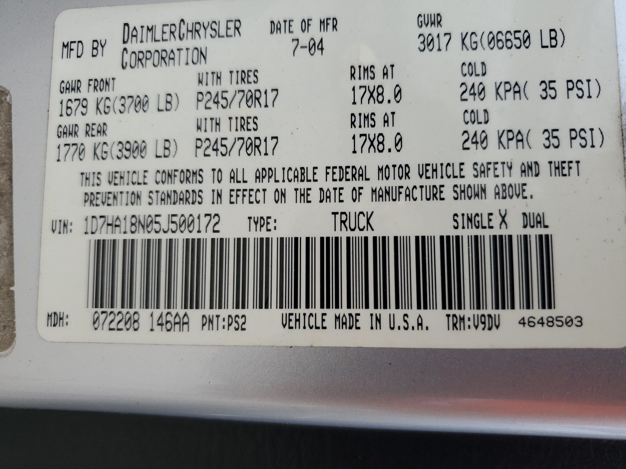 1D7HA18N05J500172 2005 Dodge Ram 1500 St