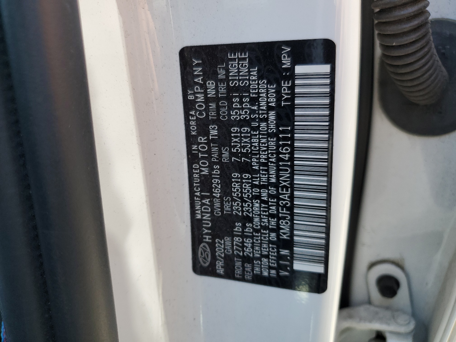 KM8JF3AEXNU146111 2022 Hyundai Tucson N Line