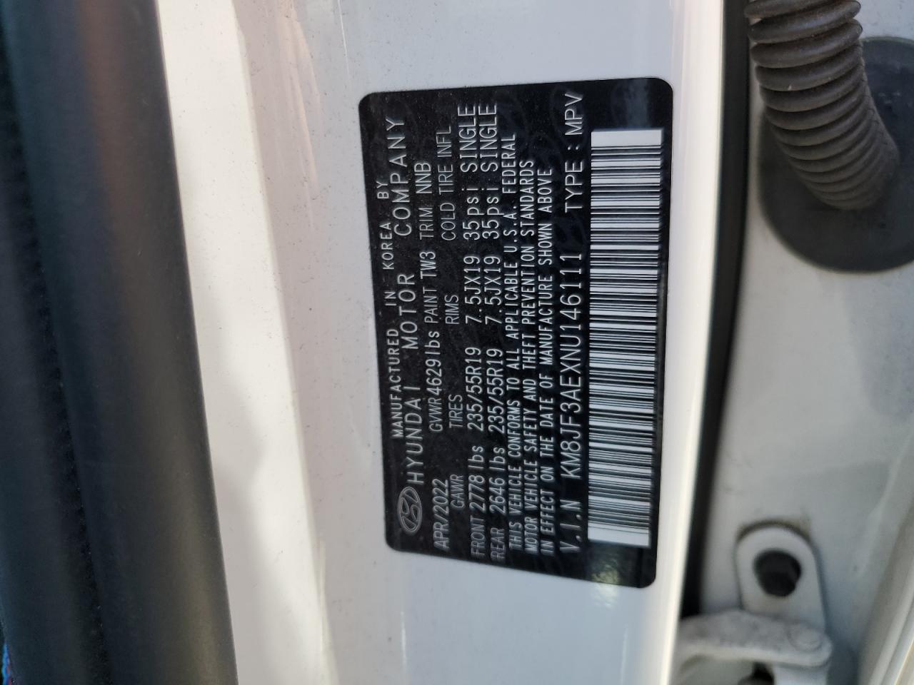 2022 Hyundai Tucson N Line VIN: KM8JF3AEXNU146111 Lot: 62442214