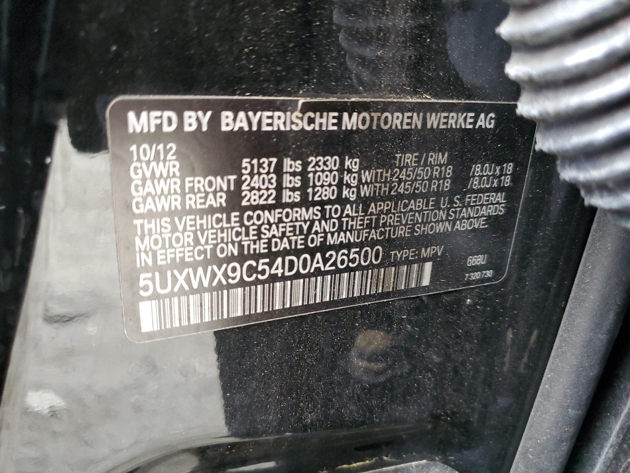 2013 BMW X3 xDrive28I VIN: 5UXWX9C54D0A26500 Lot: 65053274