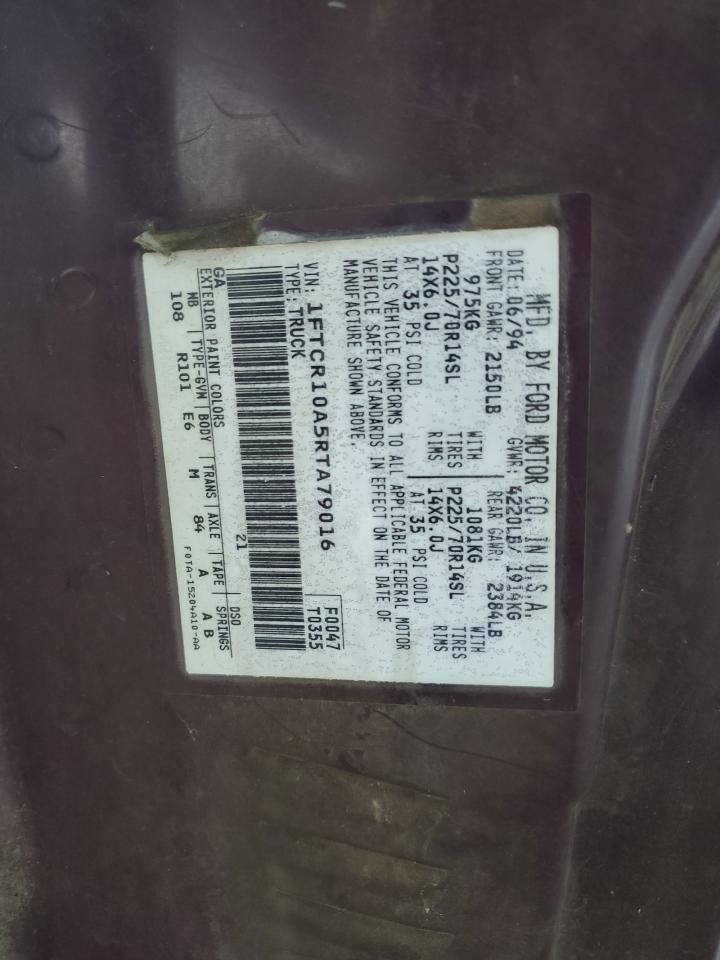 1994 Ford Ranger VIN: 1FTCR10A5RTA79016 Lot: 65017494