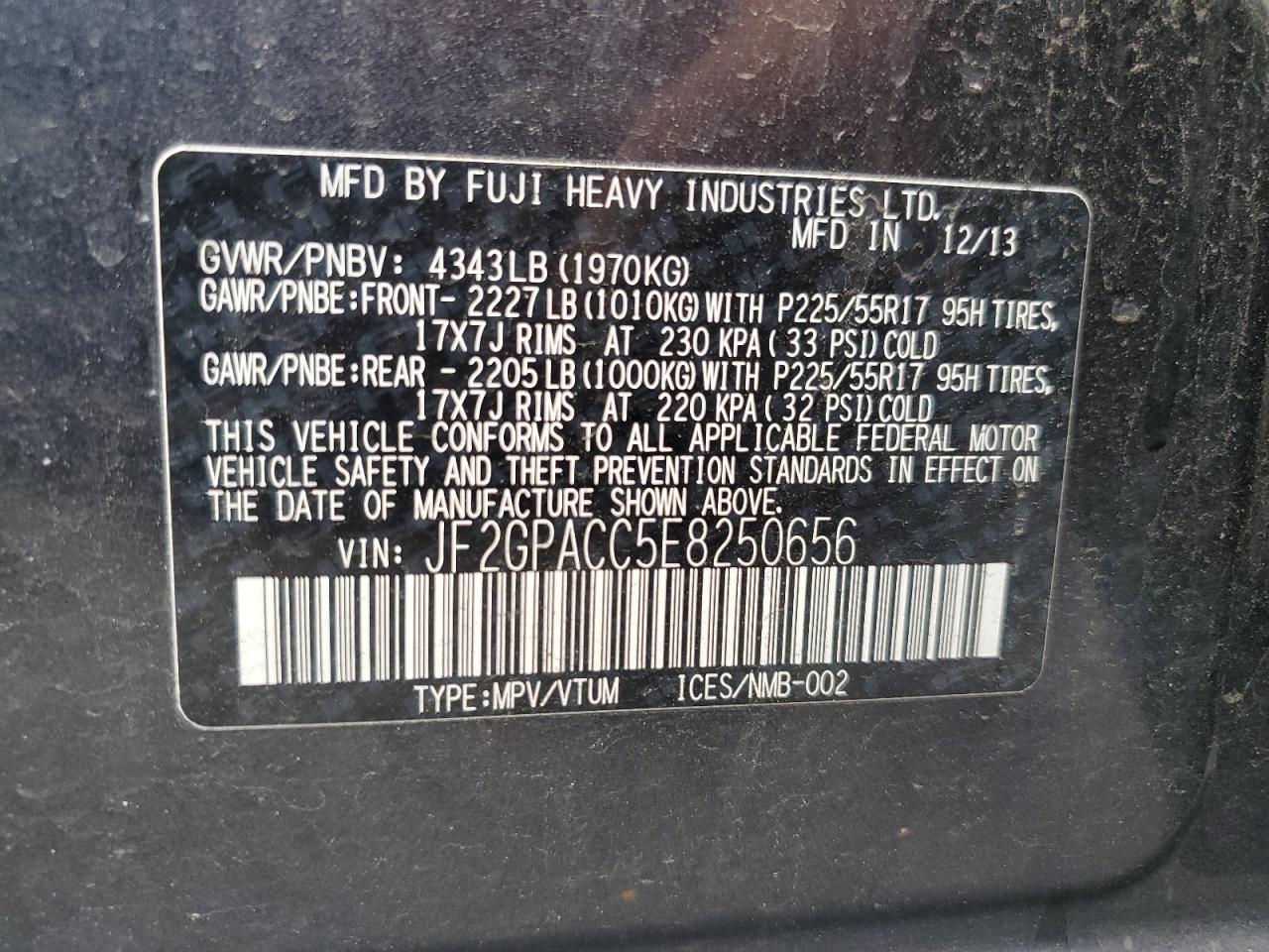 2014 Subaru Xv Crosstrek 2.0 Premium VIN: JF2GPACC5E8250656 Lot: 63753354