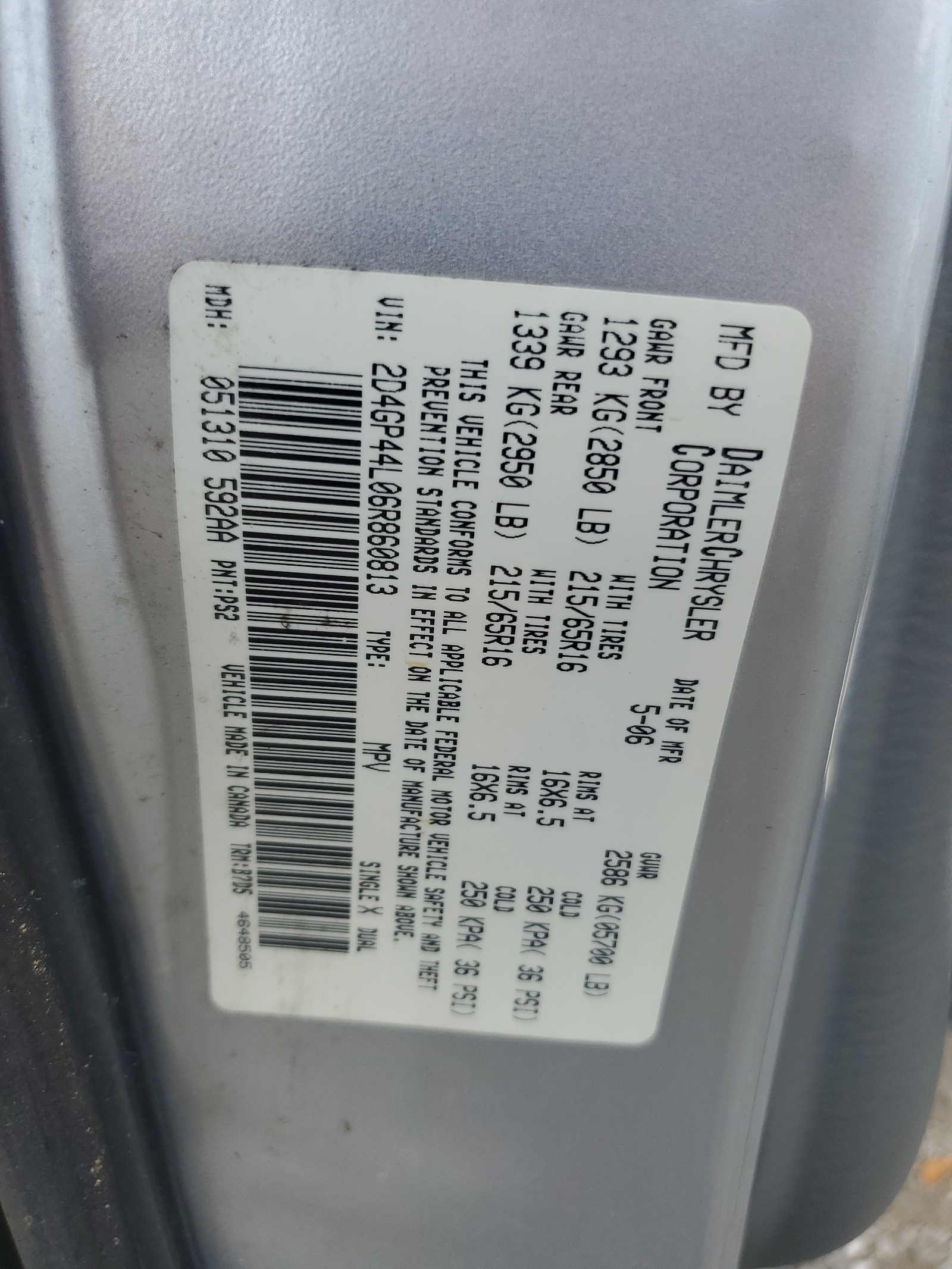 2D4GP44L06R860813 2006 Dodge Grand Caravan Sxt