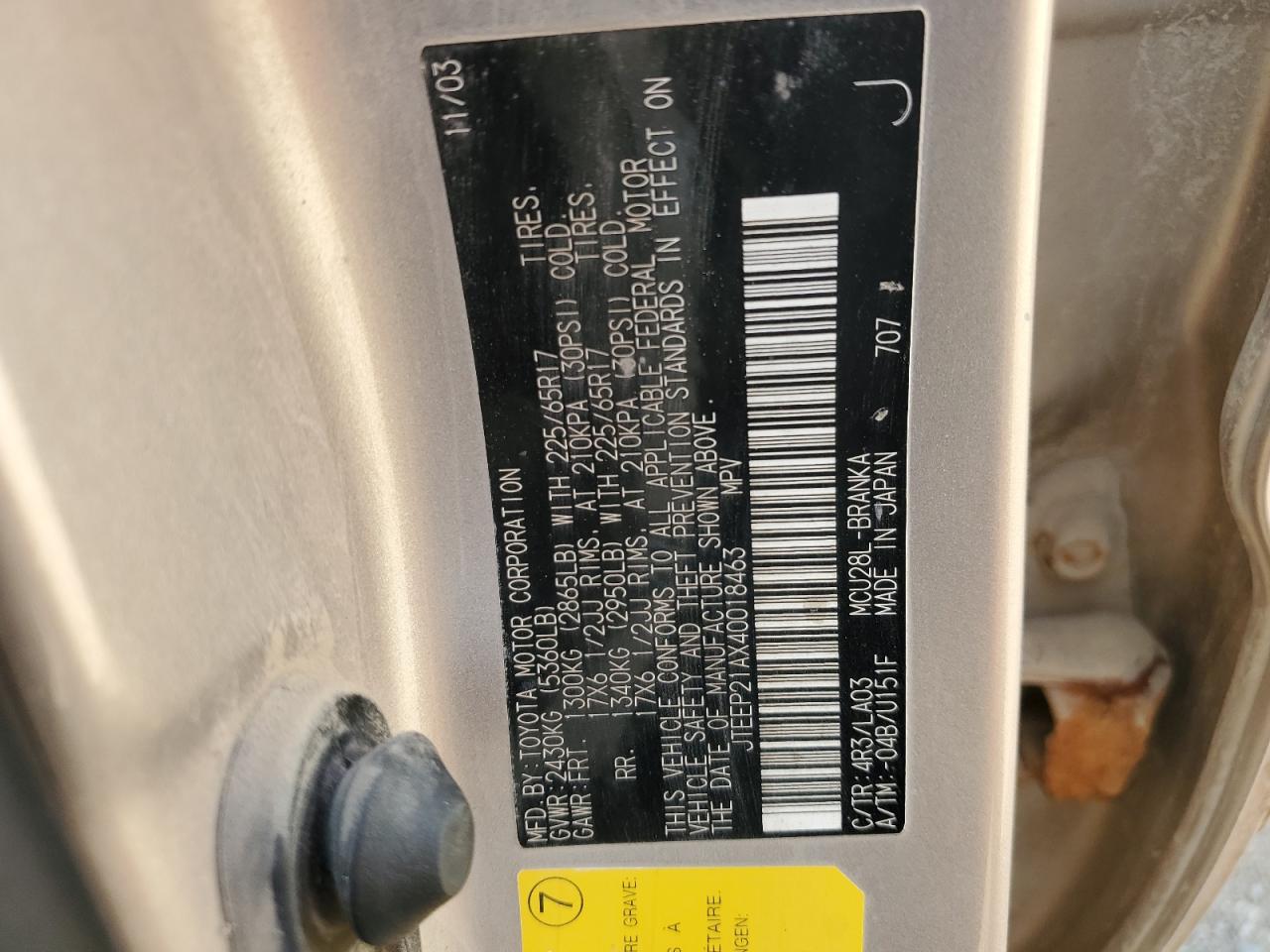 2004 Toyota Highlander VIN: JTEEP21AX40018463 Lot: 64111864