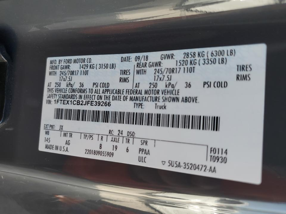 1FTEX1CB2JFE39266 2018 Ford F150 Super Cab