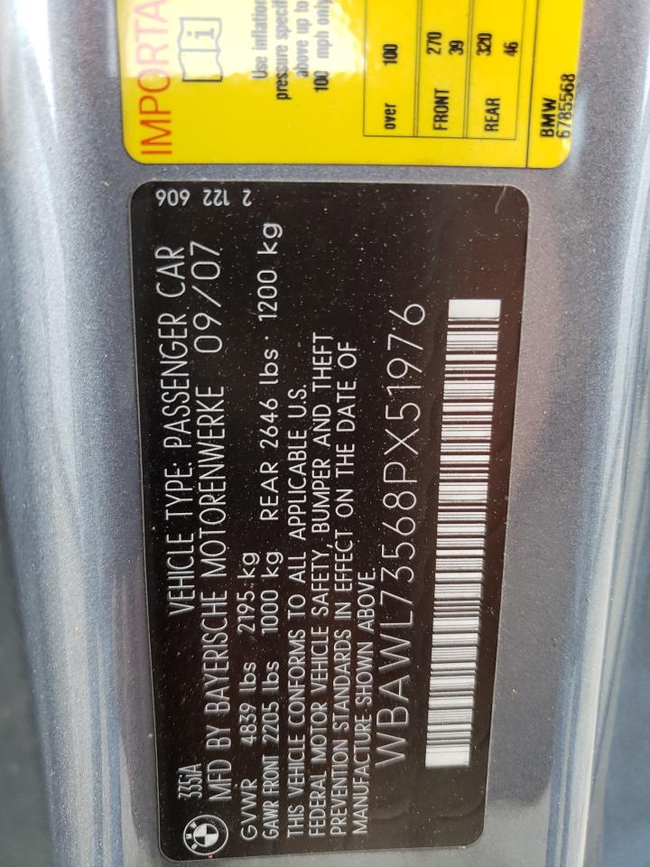 2008 BMW 335 I VIN: WBAWL73568PX51976 Lot: 63532834