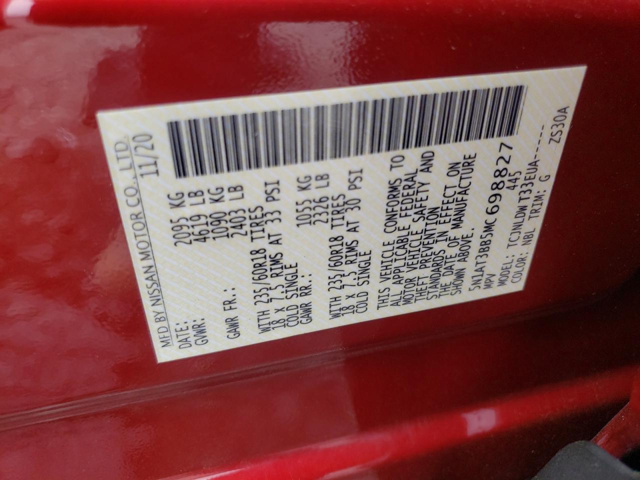 2021 Nissan Rogue Sv VIN: 5N1AT3BB5MC698827 Lot: 64475374