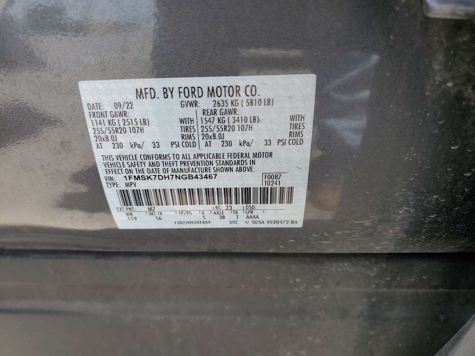 1FMSK7DH7NGB43467 2022 Ford Explorer Xlt