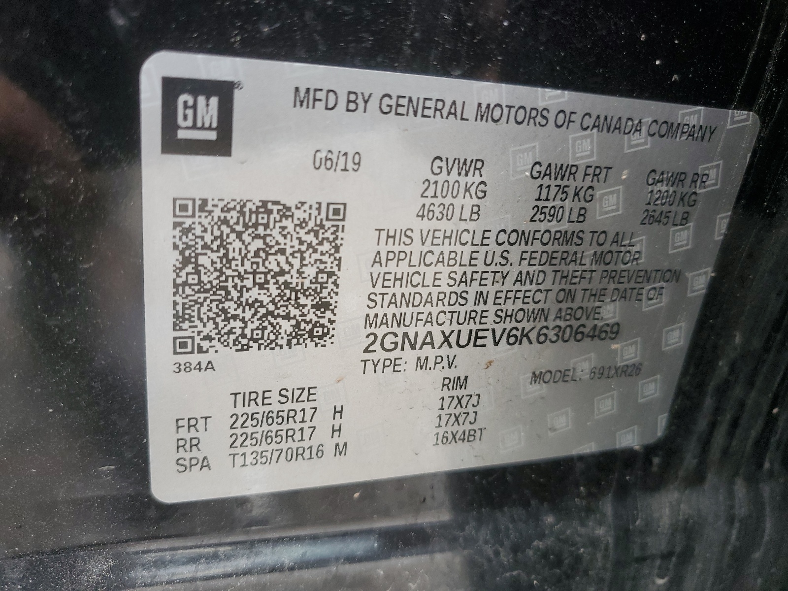 2GNAXUEV6K6306469 2019 Chevrolet Equinox Lt