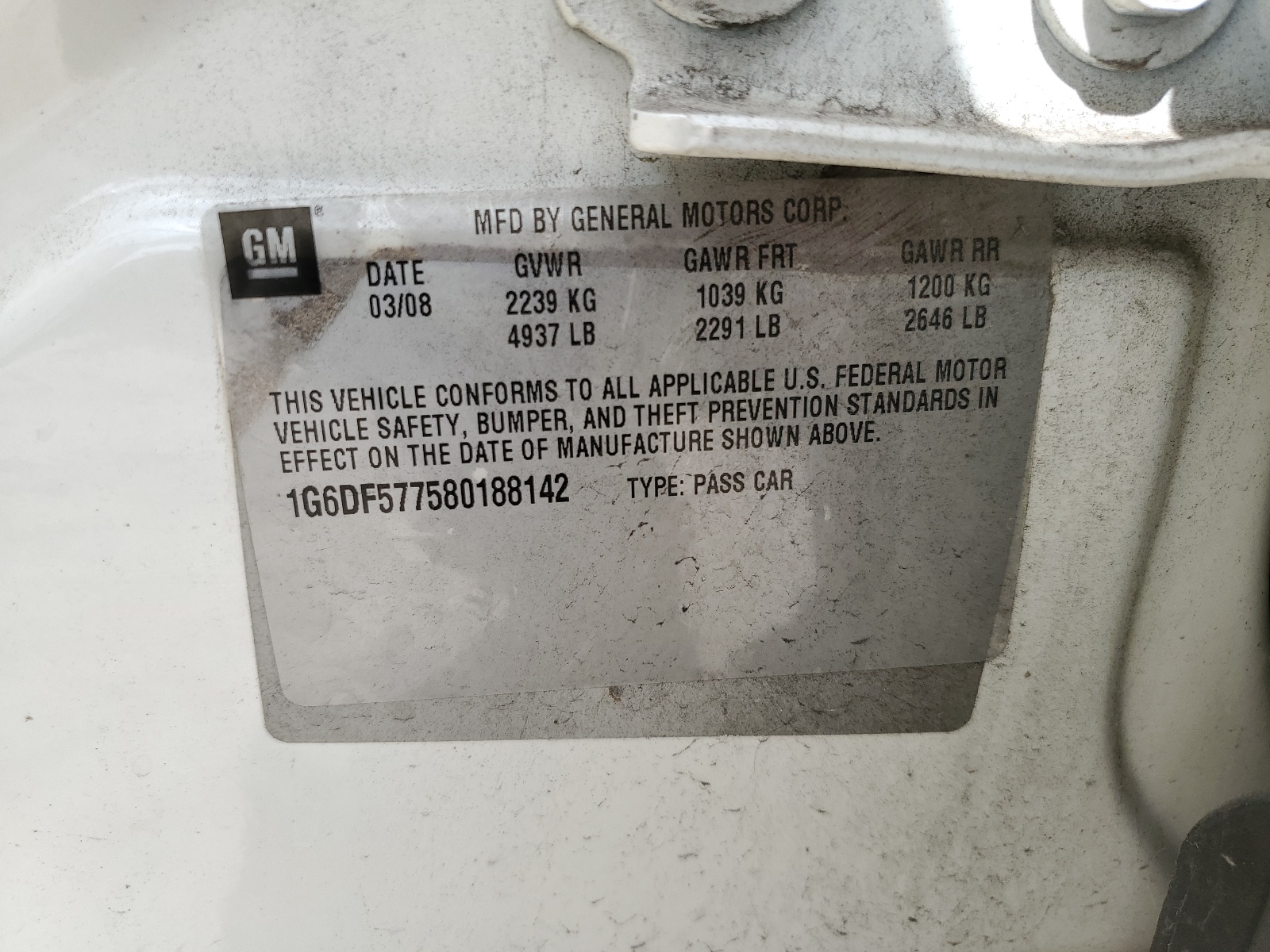 1G6DF577580188142 2008 Cadillac Cts