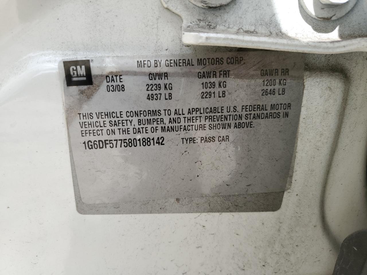 2008 Cadillac Cts VIN: 1G6DF577580188142 Lot: 64983774