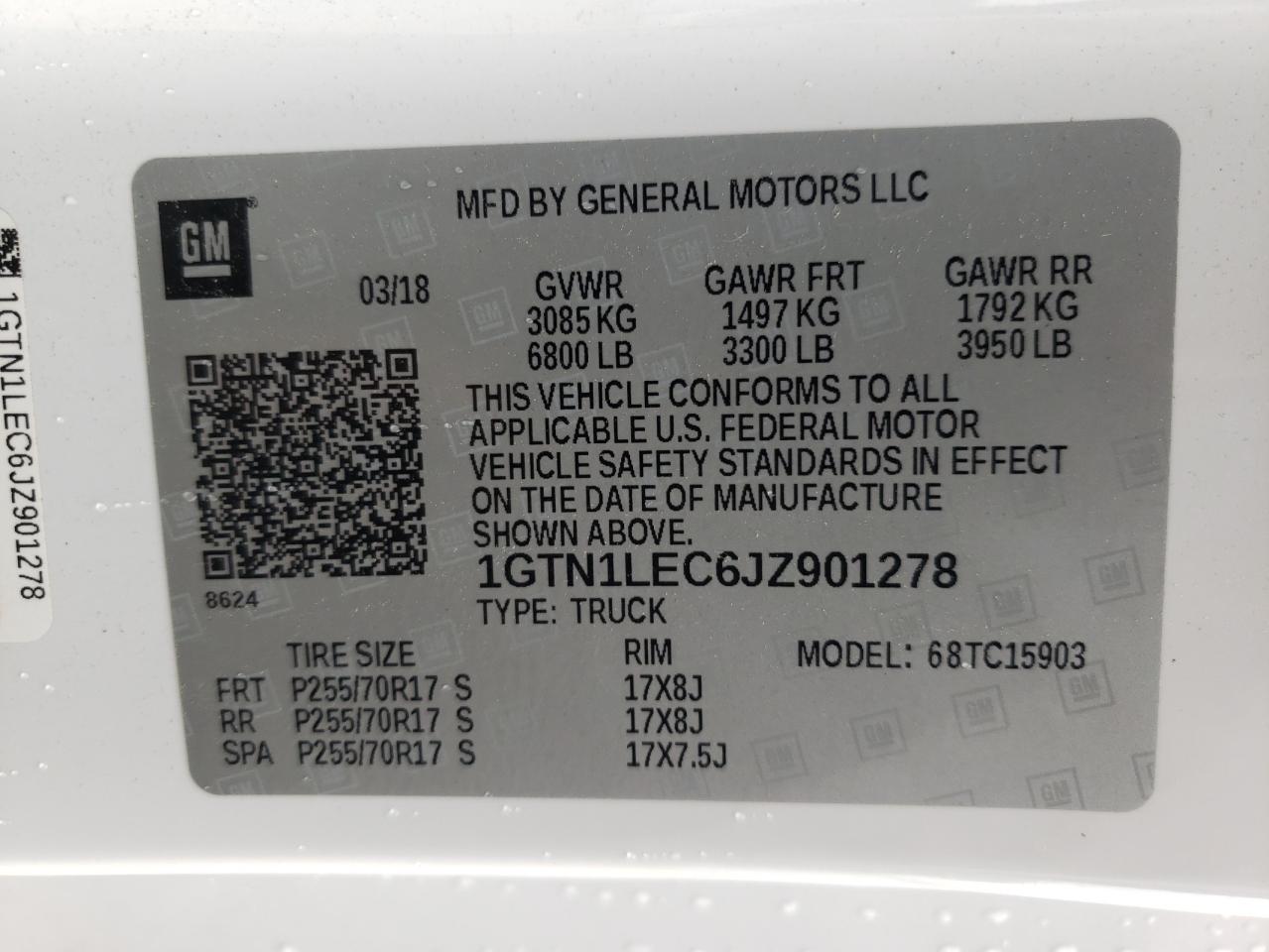2018 GMC Sierra C1500 VIN: 1GTN1LEC6JZ901278 Lot: 63783974