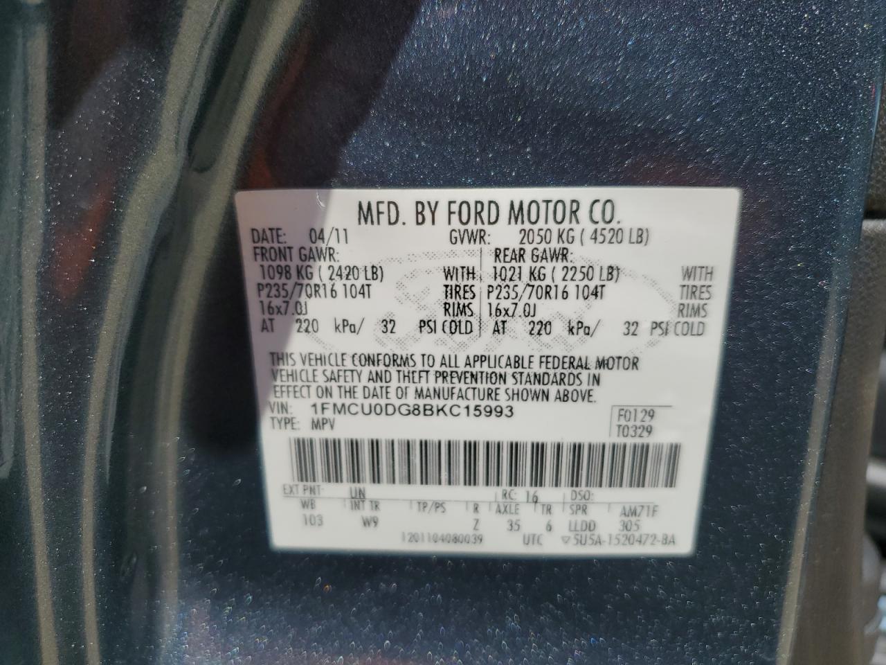 1FMCU0DG8BKC15993 2011 Ford Escape Xlt