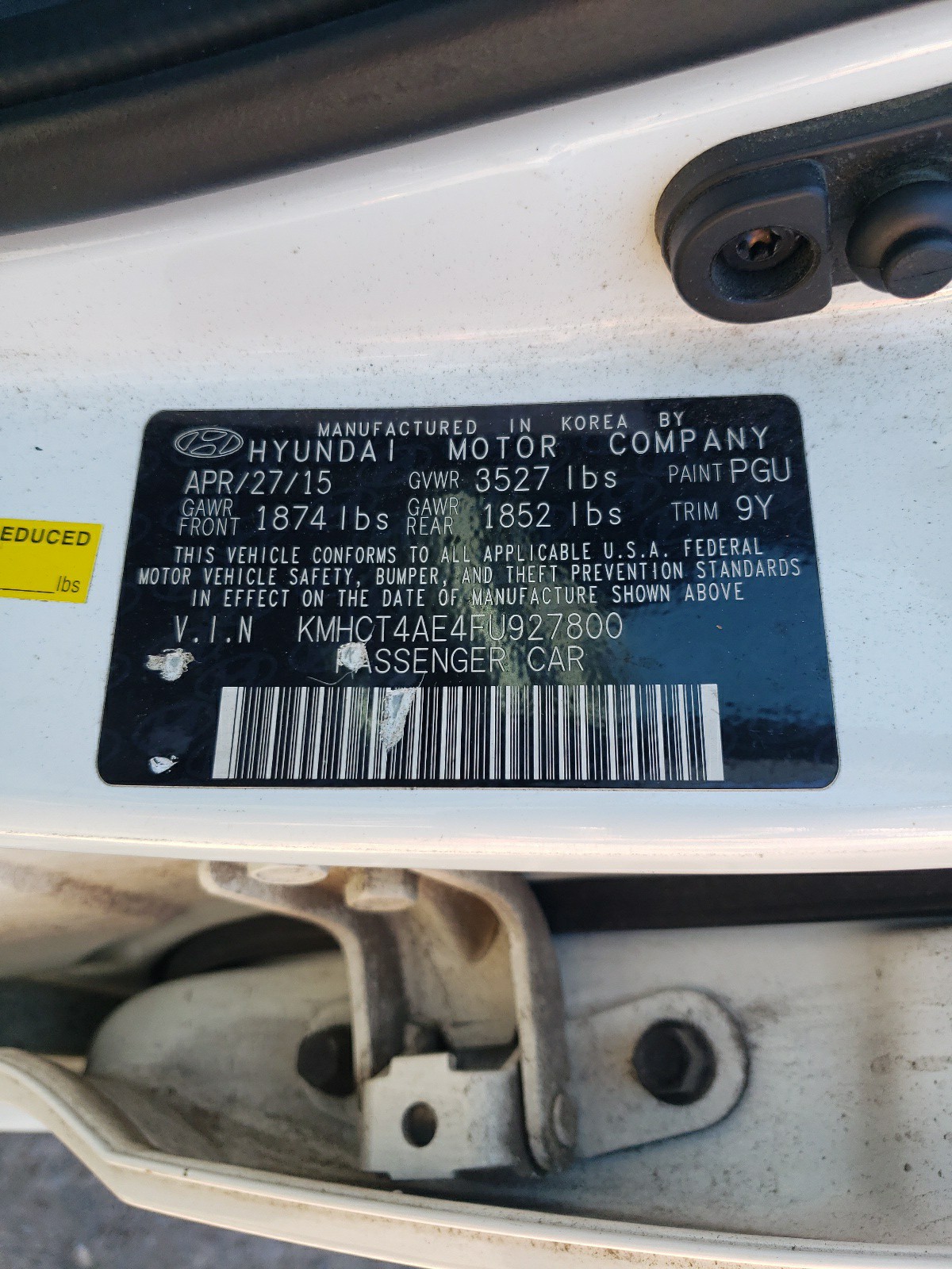 KMHCT4AE4FU927800 2015 Hyundai Accent Gls